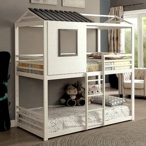 Furniture of America Stockholm Metal Bunk Bed, Twin Size, White/Gunmetal