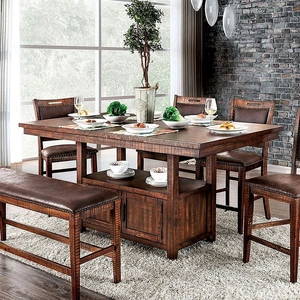 Furniture of America Wichita Wood Rectangular Storage Counter Height Table, Distressed Dark Oak