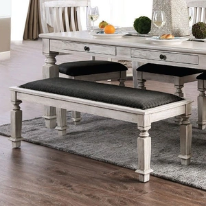 Furniture of America Georgia Fabric/Wood Dining Bench, Antique White/Gray