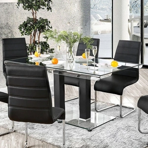 Furniture of America Richfield I Glass Rectangular Dining Table, Black/Chrome