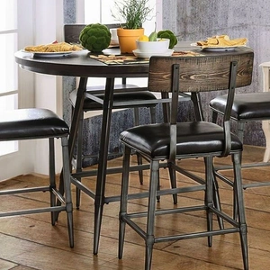 Furniture of America Mullane Metal/Wood Round Counter Height Dining Table, Weathered Gray/Rustic Dark Oak