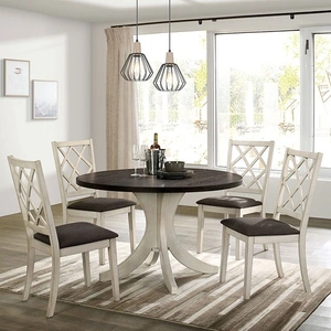 Furniture of America Haleigh Wood/Fabric Round Dining Set, Antique White/Dark Walnut