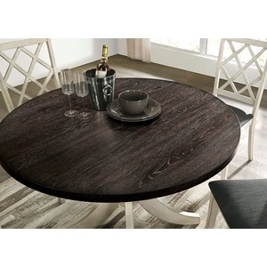 Furniture of America Haleigh Wood Round Dining Table, Antique White/Dark Walnut