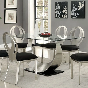 Furniture of America Orla Glass/Metal Rectangular Dining Set, Silver/Black