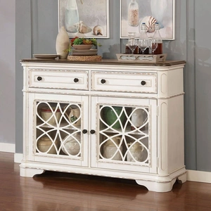 Furniture of America Leslie Wood Server w/2 Doors & 2 Drawers, White Wash/Walnut