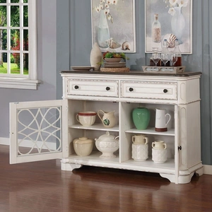 Furniture of America Leslie Wood Server w/2 Doors & 2 Drawers, White Wash/Walnut