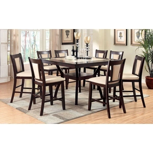 Furniture of America Brent Wood/Faux Marble Counter Height Set, Dark Cherry/Ivory