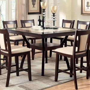 Furniture of America Brent Wood/Faux Marble Counter Height Table, Dark Cherry/Ivory