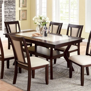 Furniture of America Brent Wood/Faux Marble Dining Table, Dark Cherry/Ivory