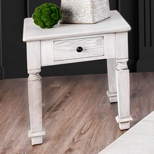 Furniture of America Joliet Wood Storage End Table w/Drawer, Antique White
