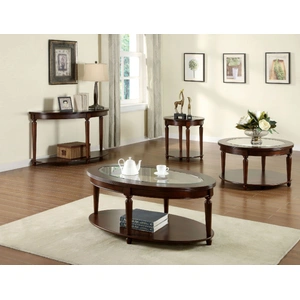 Furniture of America Granvia Glass/Wood Oval Storage Coffee Table Set, Dark Cherry