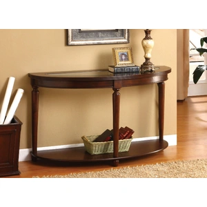 Furniture of America Granvia Glass/Wood Round Storage Sofa Table, Dark Cherry
