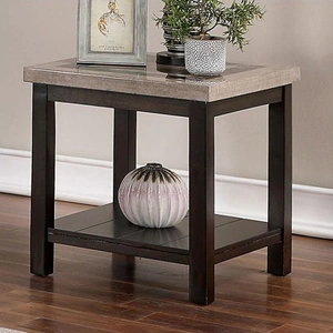 Furniture of America Rosetta Faux Marble/Wood Storage End Table, Beige/Dark Walnut