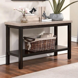 Furniture of America Rosetta Faux Marble/Wood Storage Sofa Table, Beige/Dark Walnut