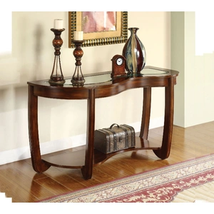 Furniture of America Crystal Falls Glass/Wood Storage Sofa Table, Dark Cherry