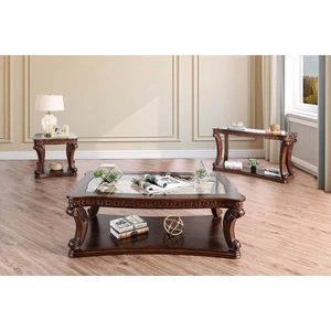 Furniture of America Walworth Glass/Wood Table Set, Dark Oak