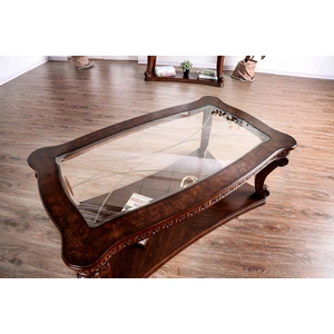 Furniture of America Walworth Glass/Wood Table Set, Dark Oak