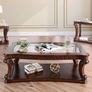 Furniture of America Walworth Glass/Wood Coffee Table, Dark Oak