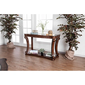 Furniture of America Walworth Glass/Wood Sofa Table, Dark Oak
