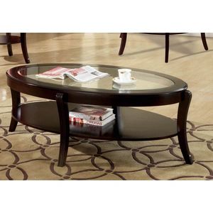 Furniture of America Finley Glass/Wood Oval Coffee Table, Espresso