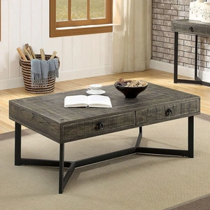 Furniture of America Veblen Wood/Metal Storage Coffee Table w/2 Drawers, Dark Oak/Espresso