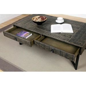 Furniture of America Veblen Wood/Metal Storage Coffee Table w/2 Drawers, Dark Oak/Espresso