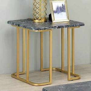 Furniture of America Calista Faux Marble/Steel End Table, Black/Gold