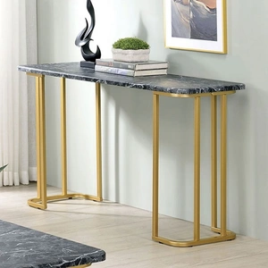 Furniture of America Calista Faux Marble/Steel Sofa Table, Black/Gold