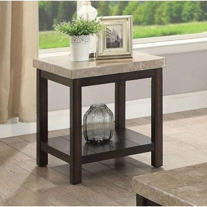 Furniture of America Calgary Marble/Wood Storage End Table, Ivory/Dark Walnut
