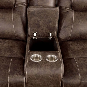 Furniture of America Kennedy Leatherette Reclining Loveseat w/ Storage Console, Dark Brown