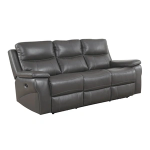 Furniture of America Lila Top Grain Leather Match Power-Assist Reclining Sofa, Gray