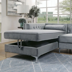 Furniture of America Amie Flannelette Fabric L-Shape Storage Sectional, Gray