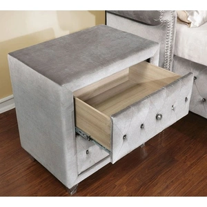 Furniture of America Alzir Fabric/Wood Tufted Nightstand w/2 Drawers