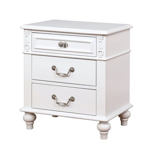 Furniture of America Belva Wood Nightstand w/3 Drawers & USB Charger, White