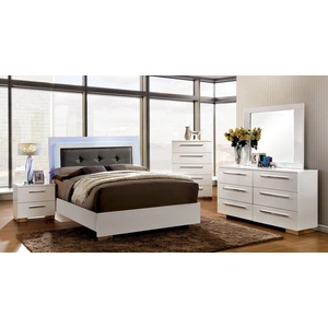 Furniture of America Clementine Leatherette/Wood Tufted Platform Bedroom Set, Glossy White