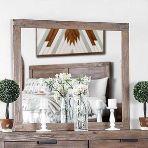 Furniture of America Wynton Wood Mirror, Weathered Light Oak
