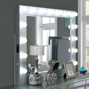 Furniture of America Belladonna Mirror w/Bulbs, UBS & Power Outlet, Silver