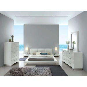 Furniture of America Christie Fabric/Wood High Gloss Low Profile Platform Bedroom Set, White