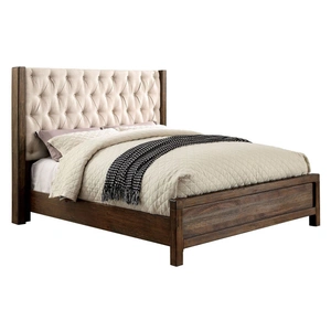 Furniture of America Hutchinson Fabric/Wood Panel Tufted Bedroom Set, Rustic Natural Tone/Beige