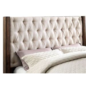 Furniture of America Hutchinson Fabric/Wood Panel Tufted Bed, Rustic Natural Tone/Beige
