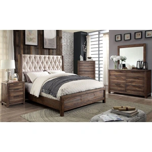 Furniture of America Hutchinson Fabric/Wood Panel Tufted Bedroom Set, Rustic Natural Tone/Beige