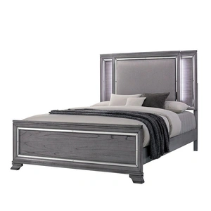 Furniture of America Alanis Fabric/Wood Platform Bed w/LED Light, Light Gray