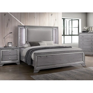 Furniture of America Alanis Fabric/Wood Platform Bed w/LED Light, Light Gray