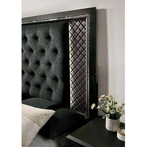 Furniture of America Demetria Fabric/Wood Tufted Panel Bed w/LED Light, Metallic Gray