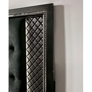 Furniture of America Demetria Fabric/Wood Tufted Panel Bed w/LED Light, Metallic Gray