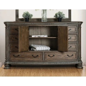 Furniture of America Persephone Wood Dresser w/8 Drawers & 2 Doors in Rustic Natural