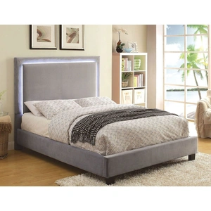 Furniture of America Erglow Fabric/Wood Platform Bed w/LED Light Trim, Gray