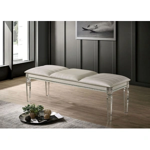 Furniture of America Maddie Leatherette/Wood/Acrylic Bench, Pearl White