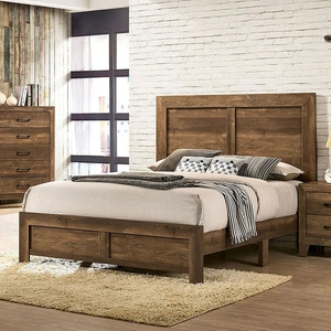 Furniture of America Wentworth Faux Wood Veneer Panel Bed, Queen Size, Light Walnut