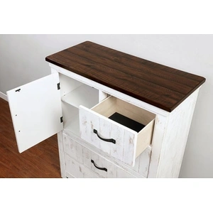 Furniture of America Alyson Wood Chest w/4 Drawers & Door, Distressed White/Walnut